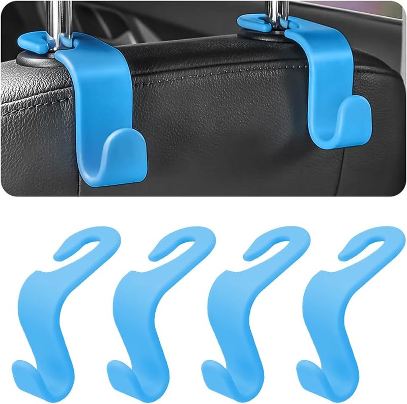 Hanemia 4PCS Car Back Seat Headrest Hooks, Rear Car Seat Storage Headrest Hanger Holder Hooks Organizer, Universal Auto Interior Accessories for Bag Purse Handbag Cloth Coats Grocery (Light Blue) - Image 1